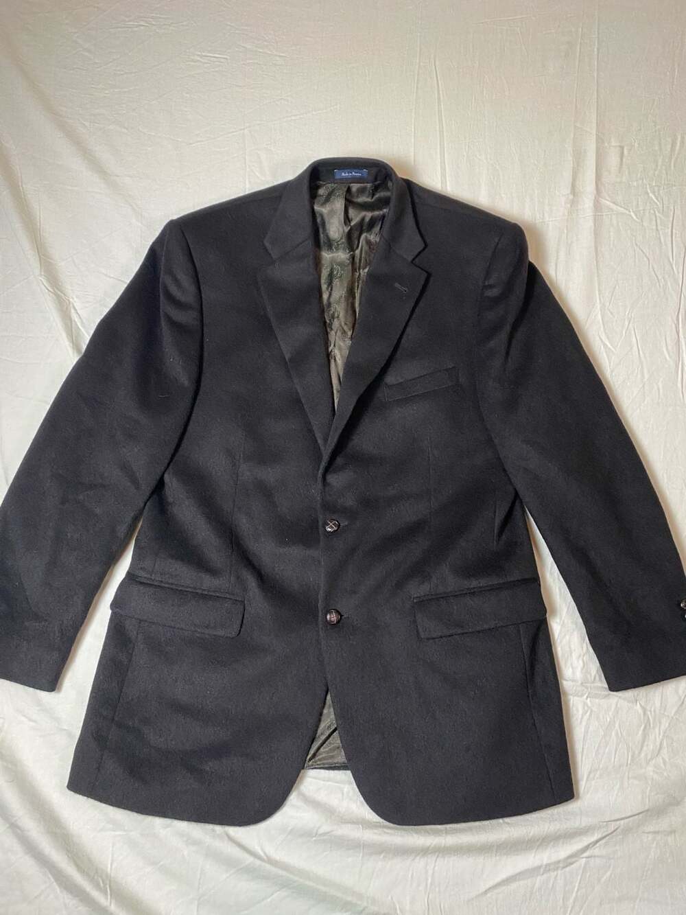 Turnbury Black Wool Two-Button Blazer Sport Coat Size 44R Made in Mexico